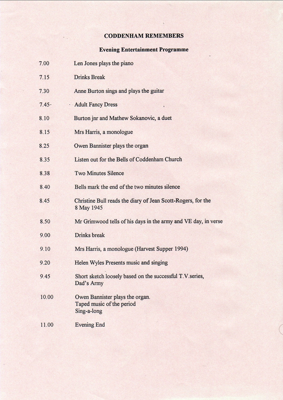 The evening programme of events