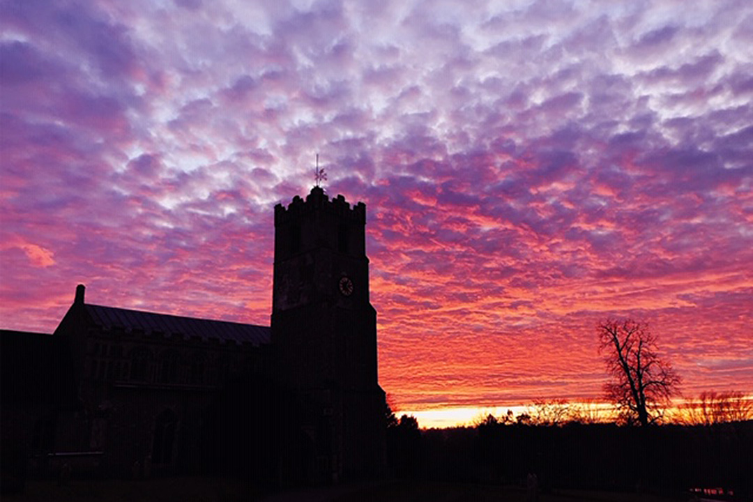Sunset over St Mary Church Coddenham