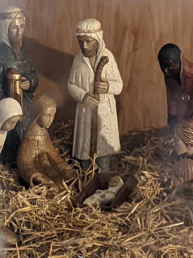 nativity in porch