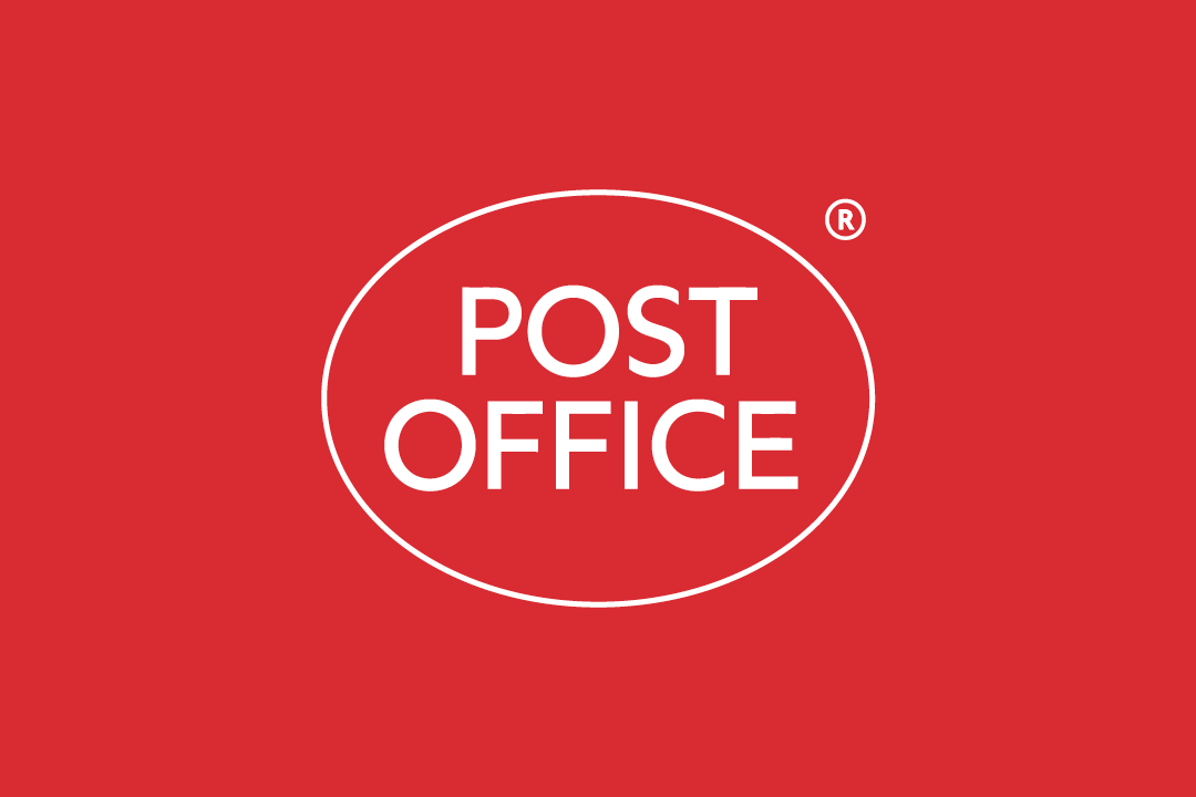 Post Office Logo white on red background