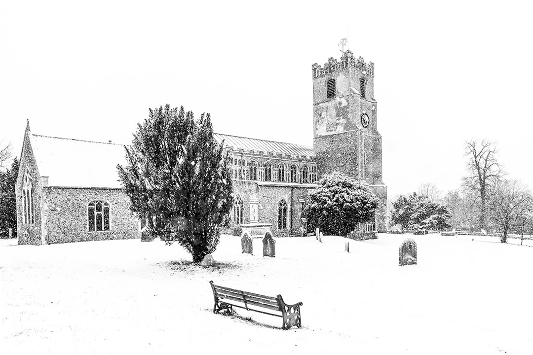 St Mary’s Church in snow mono