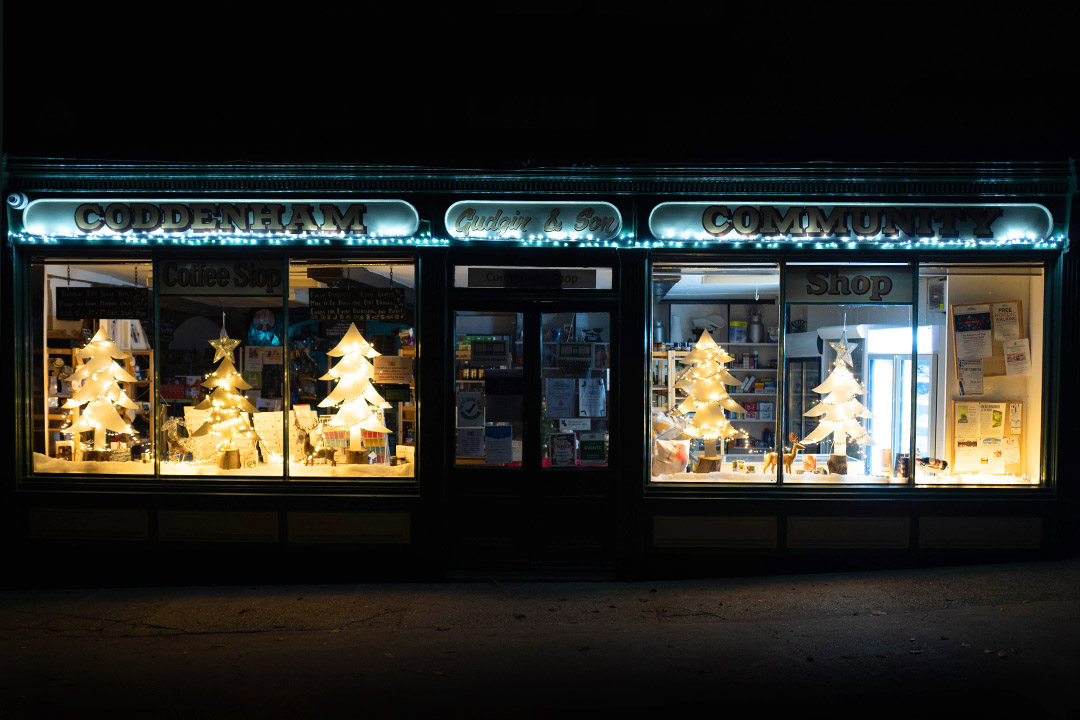 Chrismas Light Display at the Coddenham Community Shop Suffolk