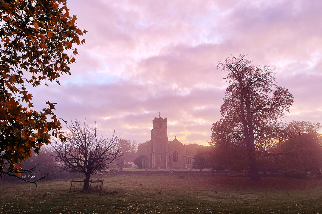 St Marys Church Coddenham in Autumn by Georgie Kerr