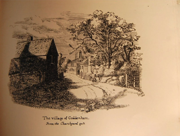 Martin Sisters sketch of Village from Church Gates Coddenham