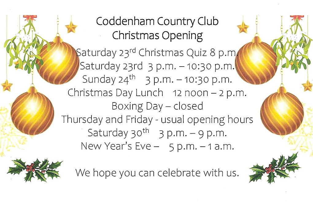 The Country Club Christmas Opening Hours Graphic
